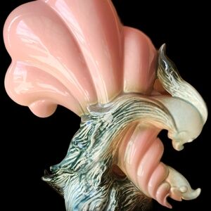 Vintage Hull Ebb Tide Shell Double Fish Pink and Green Ceramic Centerpiece
